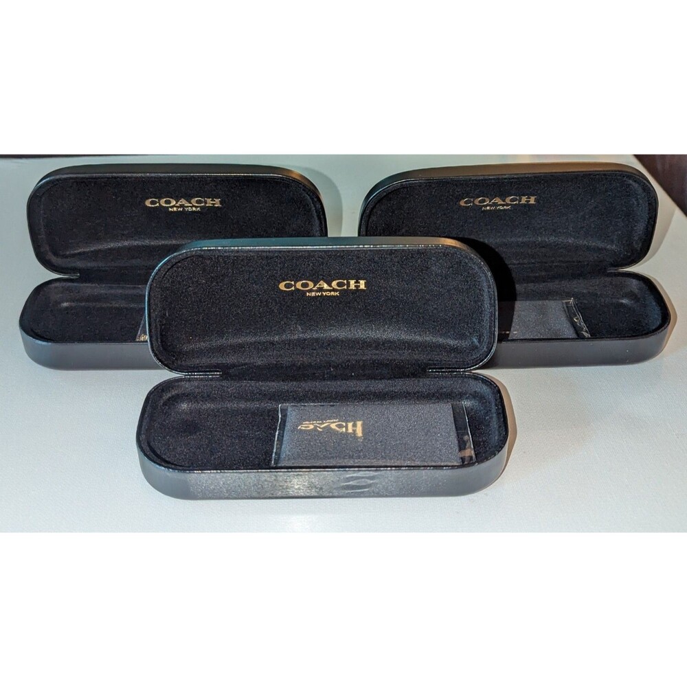 3 Coach Sunglases Hard 6" Leather Case black leather iconic logo Cleaning Cloths